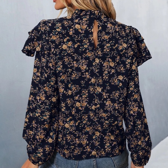 Boho Floral Print Ruffle Cottagecore Blouse - Picture 3 of 4